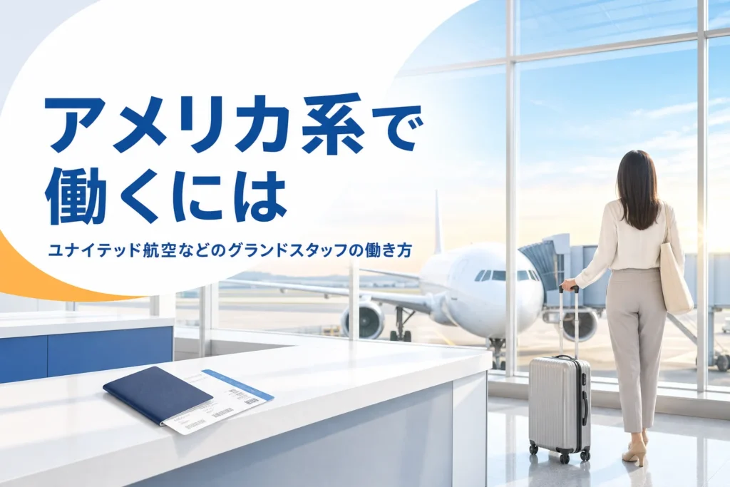 ユナイテッド航空などアメリカの航空会社のグランドスタッフの働き方を解説する記事のアイキャッチ