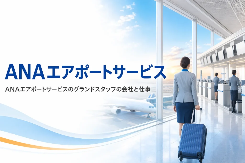 ANAエアポートサービスのグランドスタッフについて、会社の特徴と仕事を解説する記事のアイキャッチ