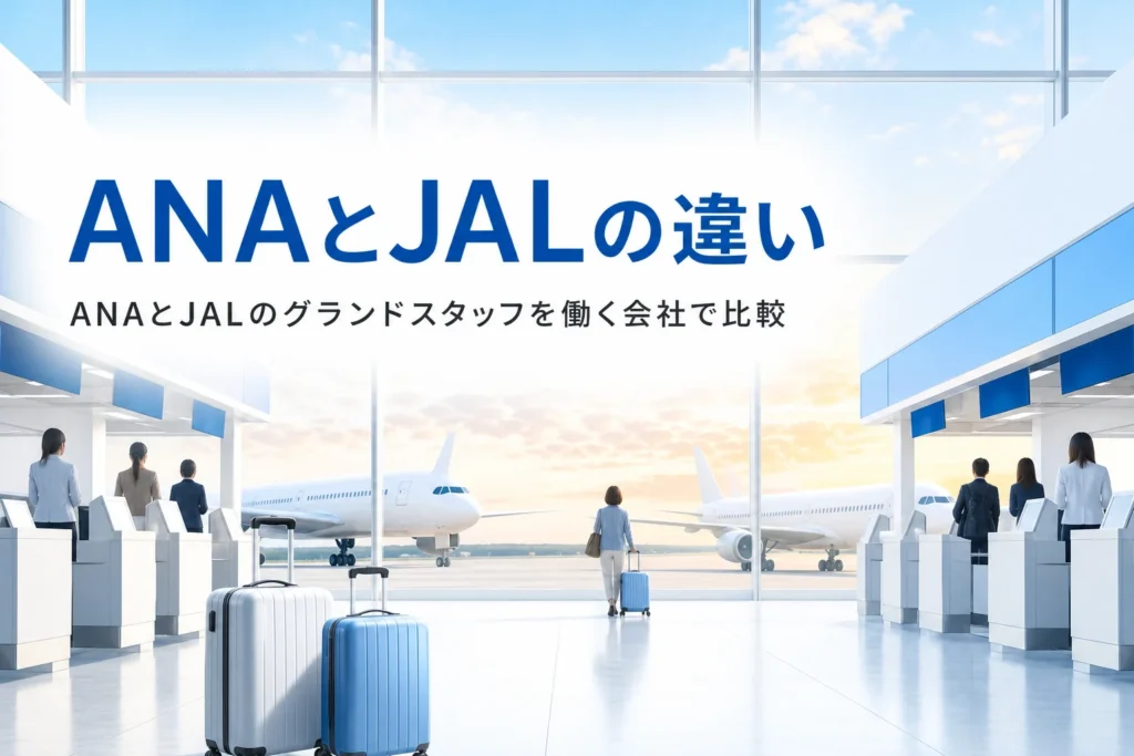 ANAとJALのグランドスタッフの違いを、働く会社と特徴から比べる記事のアイキャッチ