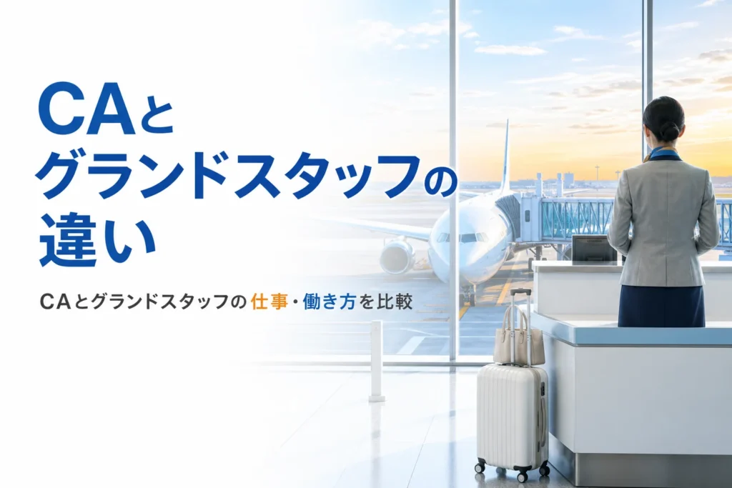 CA（客室乗務員）とグランドスタッフの仕事と働き方の違いを比べる記事のアイキャッチ