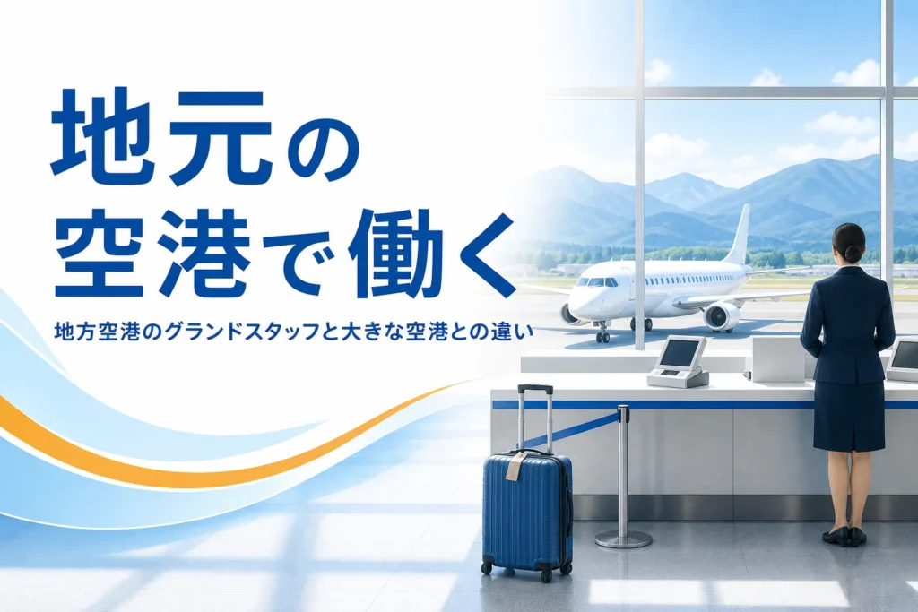 地方空港のグランドスタッフの仕事と、大きな空港との違い・求人の探し方を解説する記事のアイキャッチ