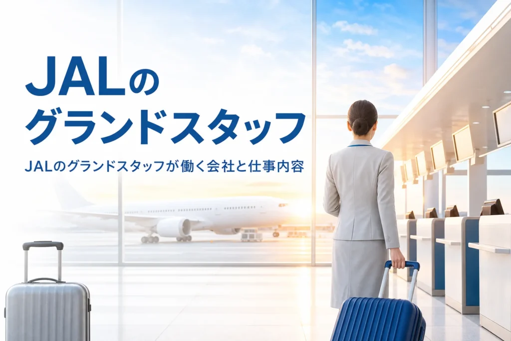 JALのグランドスタッフが働く会社や仕事内容、雇用形態を解説する記事のアイキャッチ