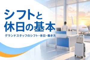 グランドスタッフのシフトや休日など、勤務形態の基本を解説する記事のアイキャッチ