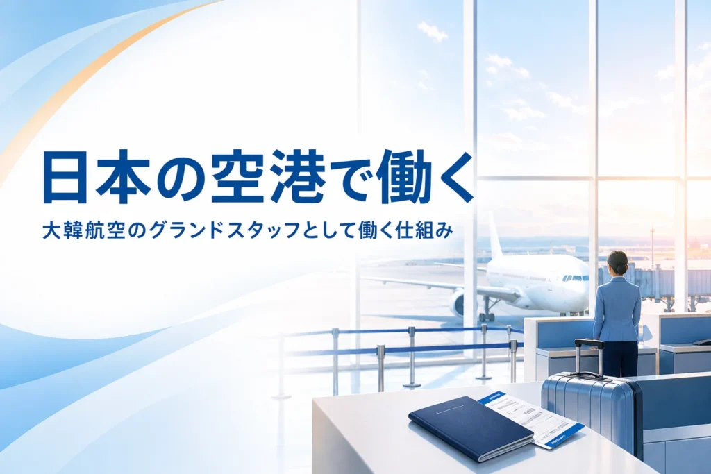 大韓航空のグランドスタッフとして日本の空港で働く仕組みと、働く会社の探し方を解説する記事のアイキャッチ