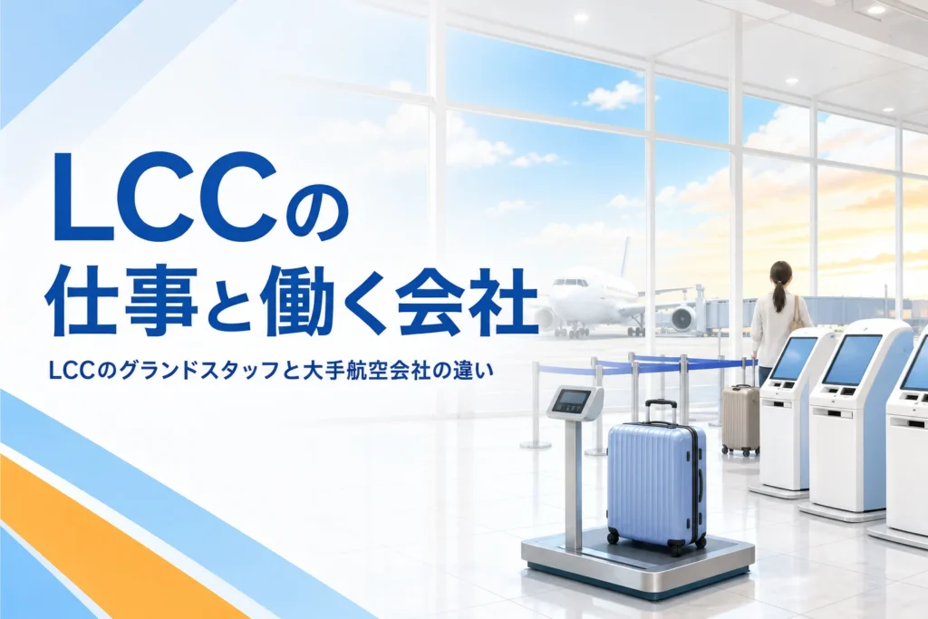 LCCのグランドスタッフの仕事と、大手航空会社との違い・働く会社を解説する記事のアイキャッチ
