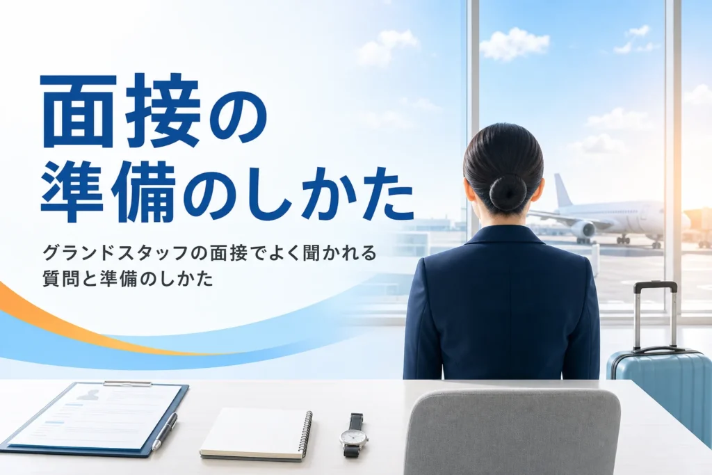 グランドスタッフの面接でよく聞かれる質問と準備のしかたを解説する記事のアイキャッチ