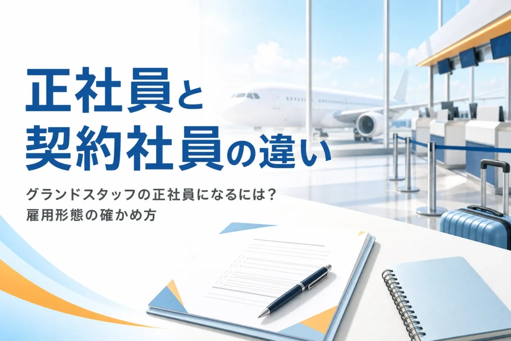 グランドスタッフの正社員・契約社員などの雇用形態の違いと確かめ方を紹介する記事のアイキャッチ
