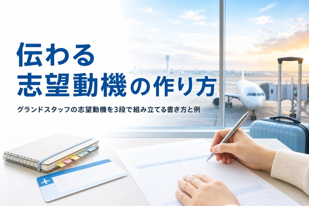 グランドスタッフの志望動機の書き方と伝わる組み立て方を解説する記事のアイキャッチ